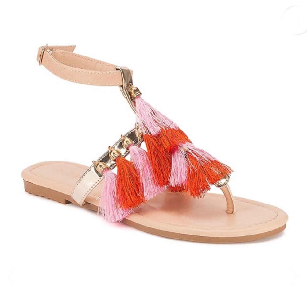 NEW Olivia Miller Jupiter multicolor block pink/orange tassel sandals size 8
